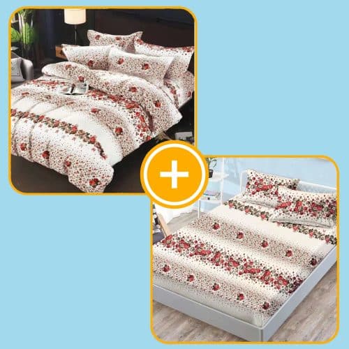 pachet husa si lenjerie cu flori rosii