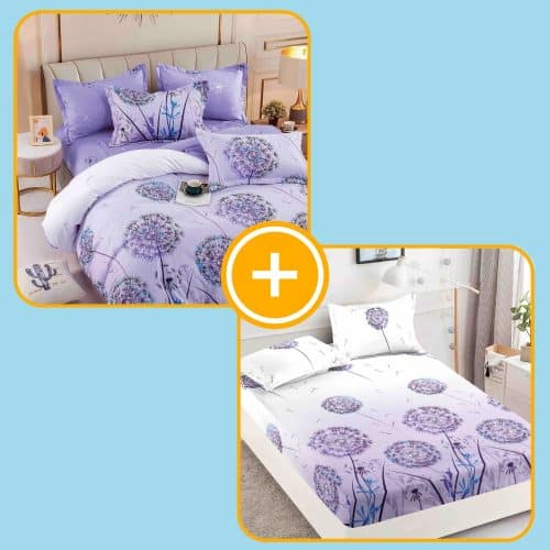 pachet husa si lenjerie mov cu papadie