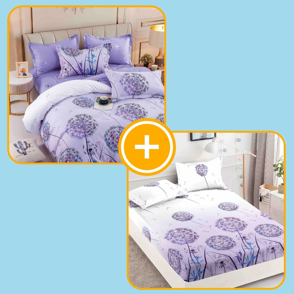 pachet husa si lenjerie mov cu papadie pachet husa si lenjerie mov cu papadie