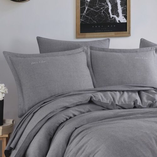 Set de husă de pilotă dublă vopsită în fire siyah (gri inchis) - fete perna