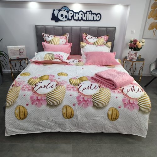 Pachet lenjerie paste si cuvertura catifea roz