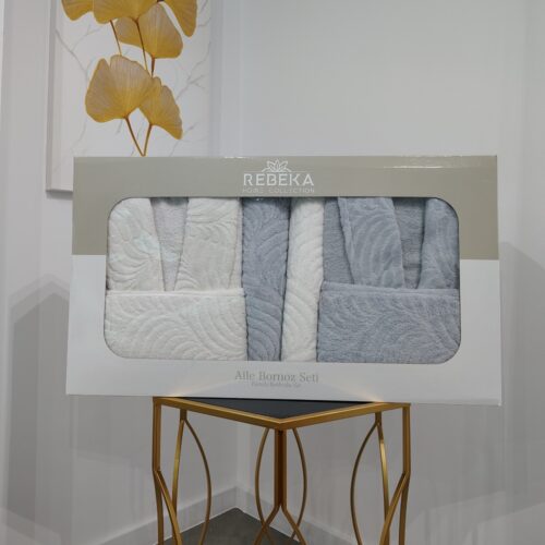 Set halate baie 6 piese alb si gri deschis