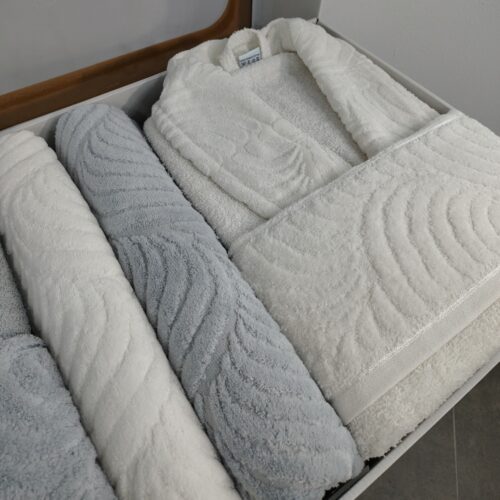 Set halate baie 6 piese alb si gri deschis densitate