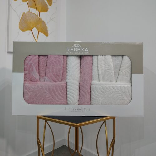 Set halate baie 6 piese roz pudra si alb