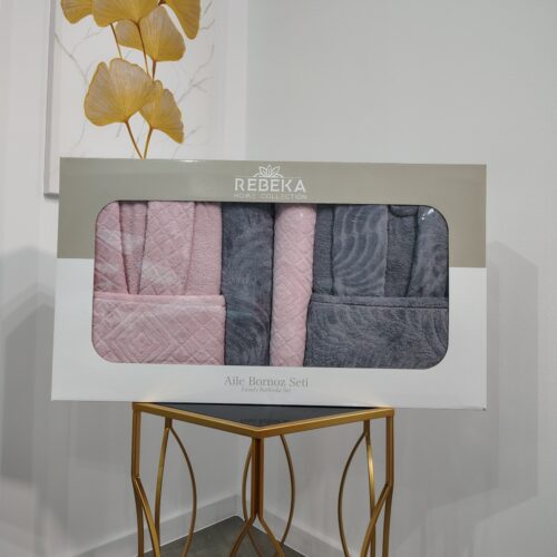 Set halate baie 6 piese roz pudra si gri inchis