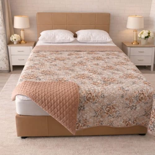 cuvertura de pat bej cu flori (3)