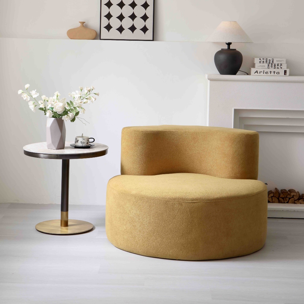 fotoliu rotund din spuma cu memorie bej (1) Fotoliu Premium, Tip Scaun, Spuma cu Memorie, Galben - PUF235762 - imagine 2