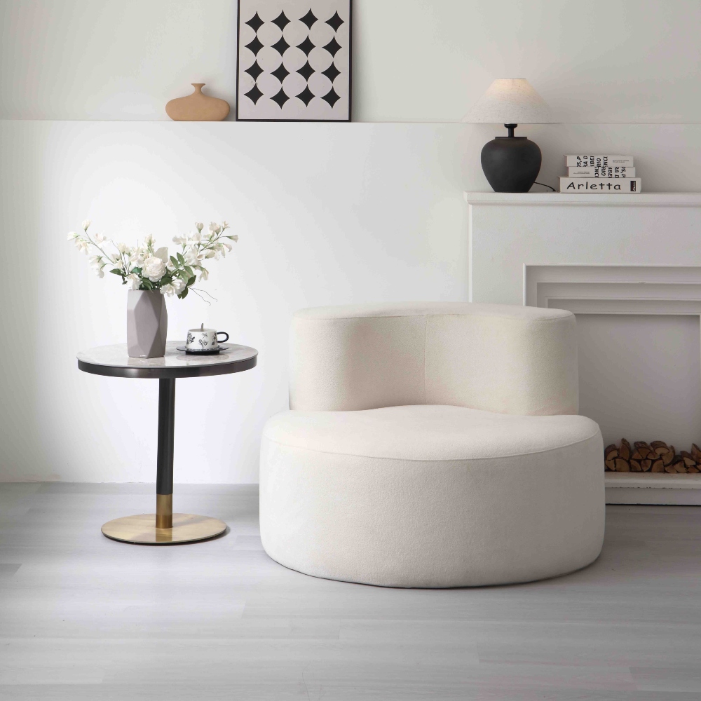 fotoliu rotund din spuma cu memorie crem (1) Fotoliu Premium, Tip Scaun, Spuma cu Memorie, Crem - PUF235761 - imagine 2