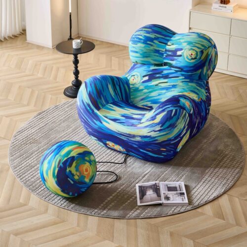 fotoliu rotund din spuma cu memorie cu dungi multicolore