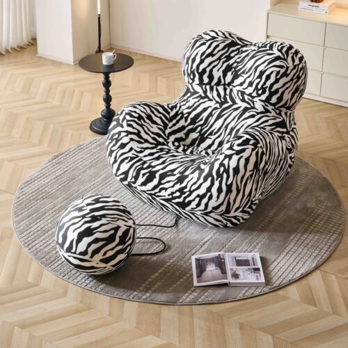 fotoliu rotund din spuma cu memorie cu dungi zebra