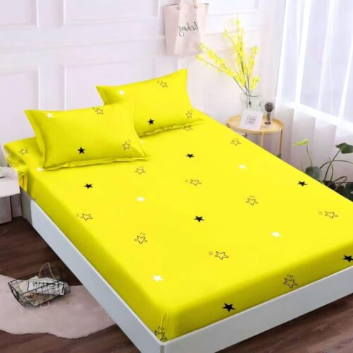 husa de pat finet galbena cu stelute