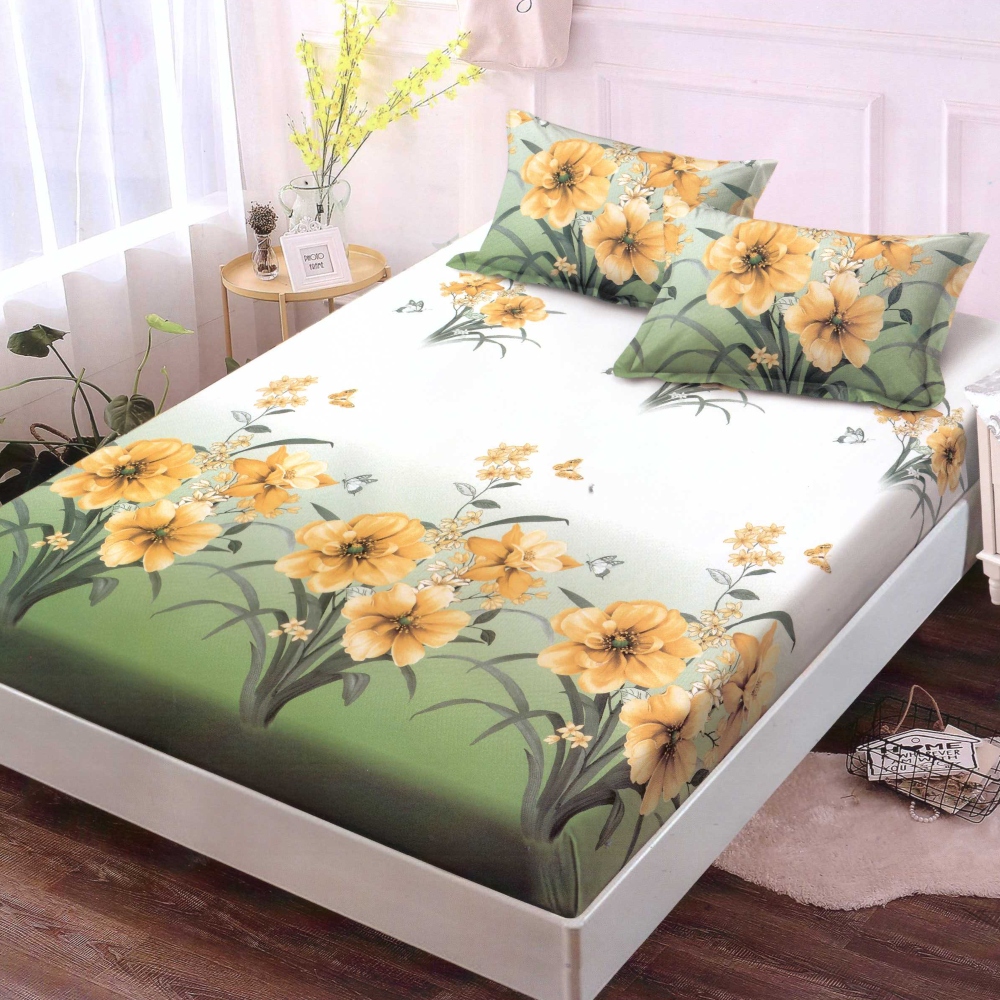 husa de pat finet verde cu flori galbene husa de pat finet verde cu flori galbene