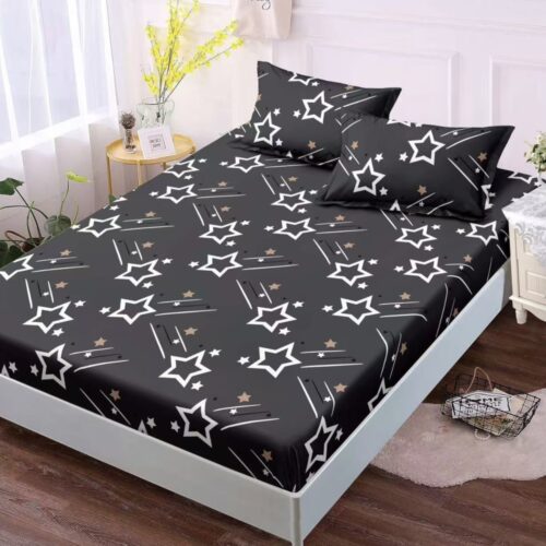 husa de pat material finetgri cu stelute albe