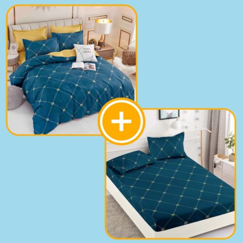 pachet husa si lenjerie albastra cu dungi