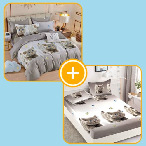 pachet husa si lenjerie cu pisicute