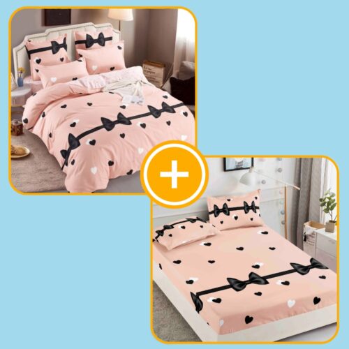 pachet husa si lenjerie somon cu fundita