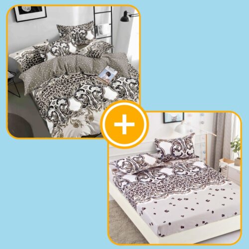 pachet husa si lenjeriecu ornamente maro