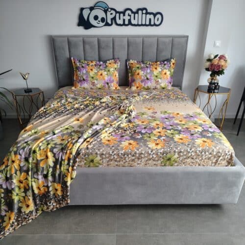 Pachet husa cu floricele si patura cocolino cu floricele colorate