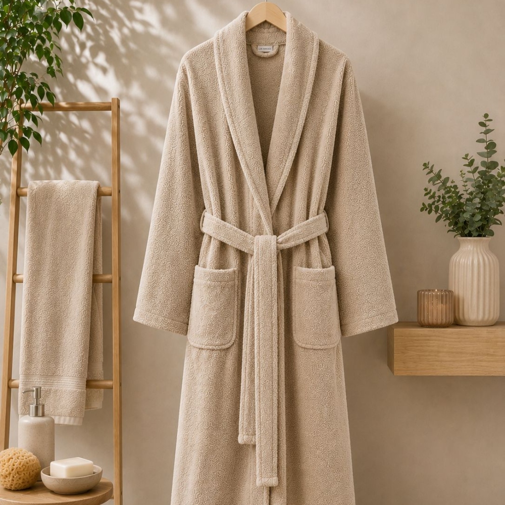 Halat de baie bumbac Durul Bej Halat de Baie din Bumbac 100%, Marime XL, Durul Home Collection - Bej - PUF241231 - imagine 1