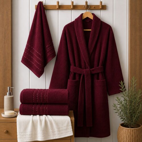 Set halat de baie single cu 4 piese Damla Grena