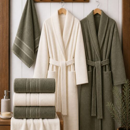 Set halate si prosoape de baie Durul Armina 8 piese Crem si Verde