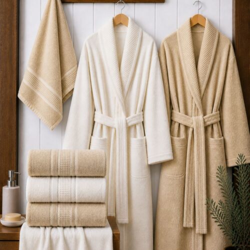 Set halate si prosoape de baie Durul Armina 8 piese Crem si bej