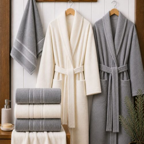 Set halate si prosoape de baie Durul Armina 8 piese Crem si gri