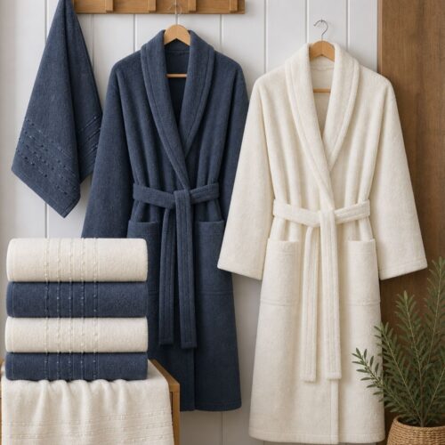 Set halate si prosoape de baie Durul Damla 8 piese Crem si bleumarin