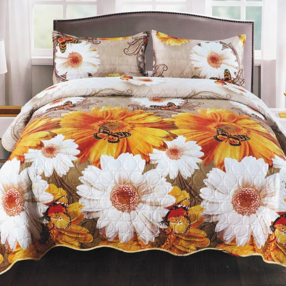 cuvertura de pat cu margarete Set Cuvertura de Pat cu Margarete, 3 Piese, Pat 2 Persoane, 220×240 Cm - Casa Pucioasa - PUF241518 - imagine 1