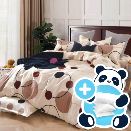 Pachet promotional lenjerie cu pilota si 2 perne model bej cu buline