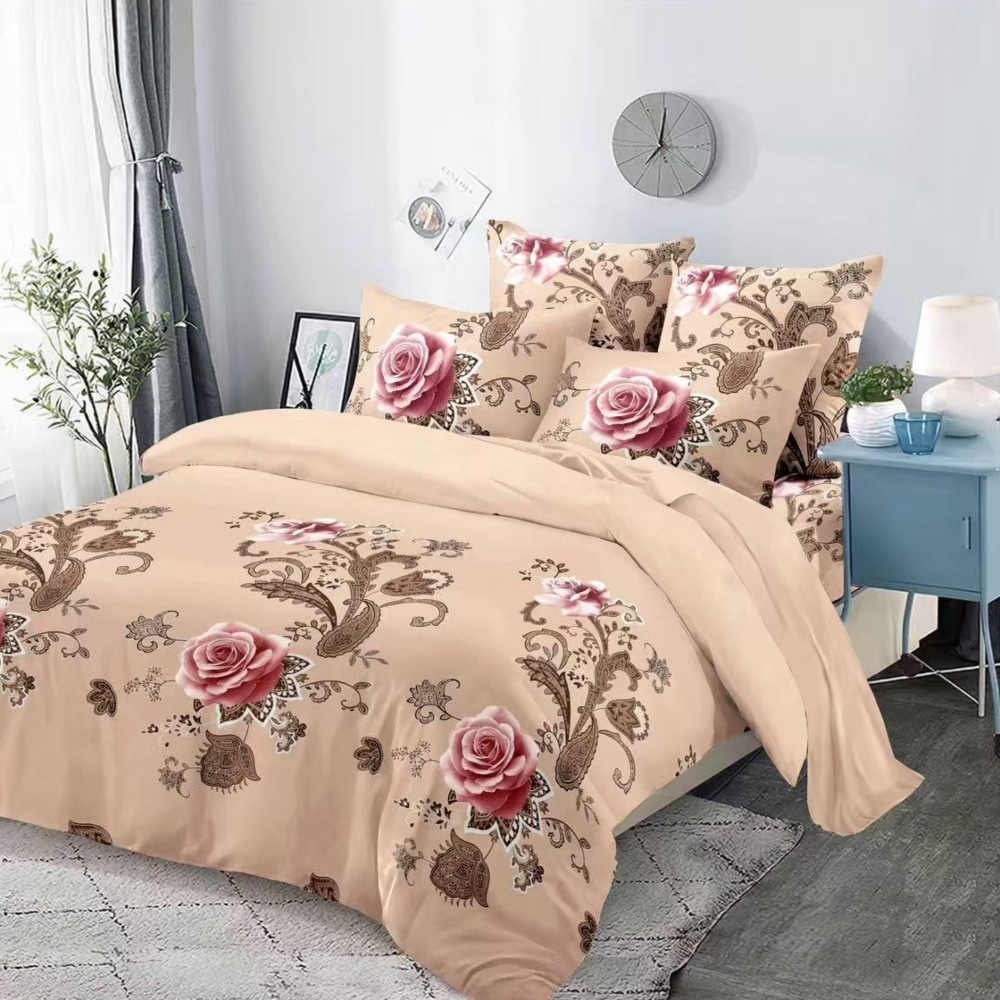 lenjerie de pat material finet bej cu trandafiri mari lenjerie de pat material finet bej cu trandafiri mari