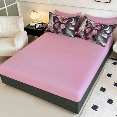lenjerie de pat material finet cu fluture roz