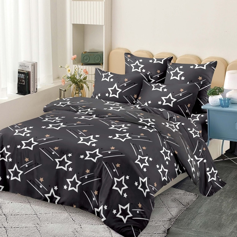 lenjerie de pat material finet gri cu stelute lenjerie de pat material finet gri cu stelute