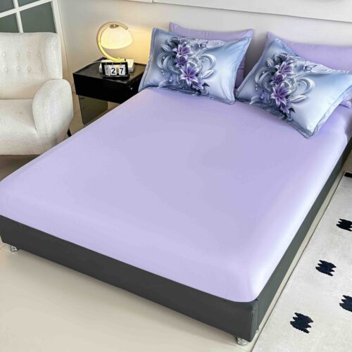 lenjerie de pat material finet lila cu floare
