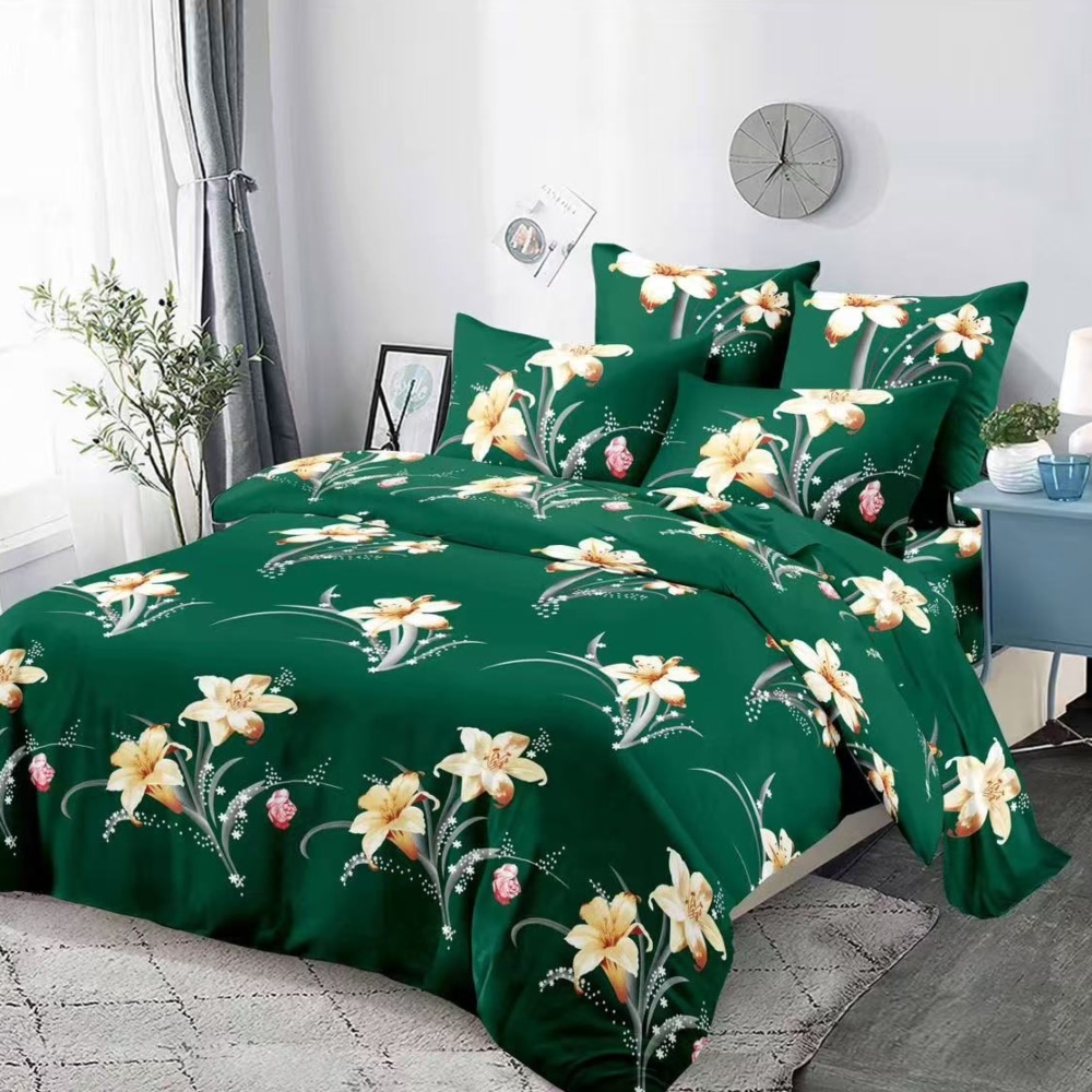 lenjerie de pat material finet verde cu flori crem lenjerie de pat material finet verde cu flori crem