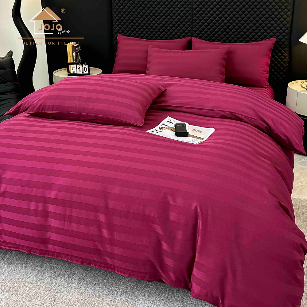 Lenjerie bumbac 100 organic 6 piese grena profil Lenjerie Damasc Premium din Bumbac 100%, Pat 2 Persoane - Jojo Home - Grena - PUF243866 - imagine 2