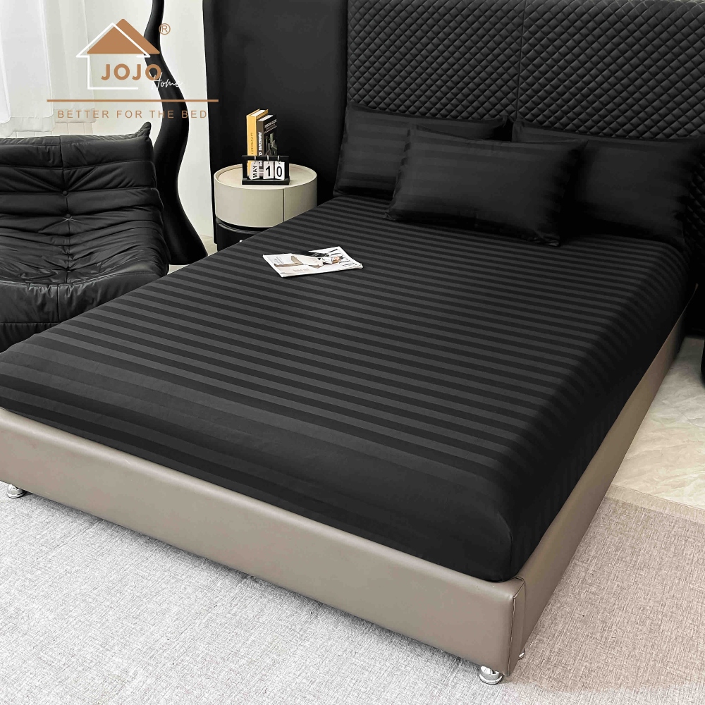 Lenjerie bumbac 100 organic 6 piese negru cearceaf Lenjerie Damasc Premium din Bumbac 100%, Pat 2 Persoane - Jojo Home - Negru - PUF243871 - imagine 3