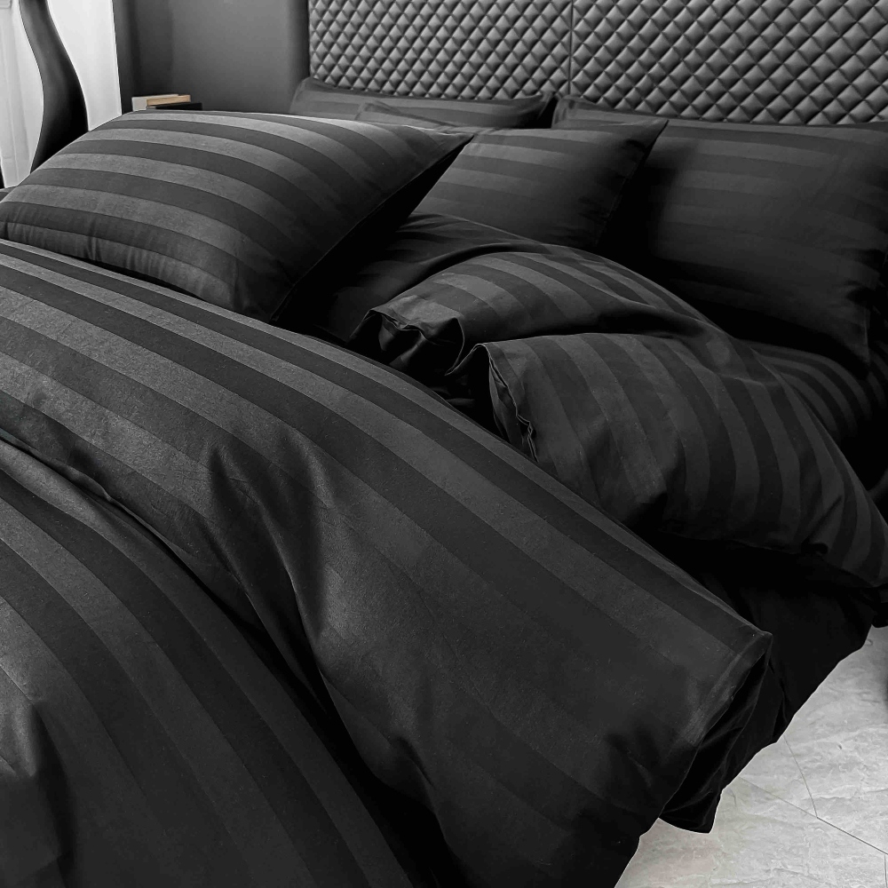 Lenjerie bumbac 100 organic 6 piese negru material Lenjerie Damasc Premium din Bumbac 100%, Pat 2 Persoane - Jojo Home - Negru - PUF243871 - imagine 4
