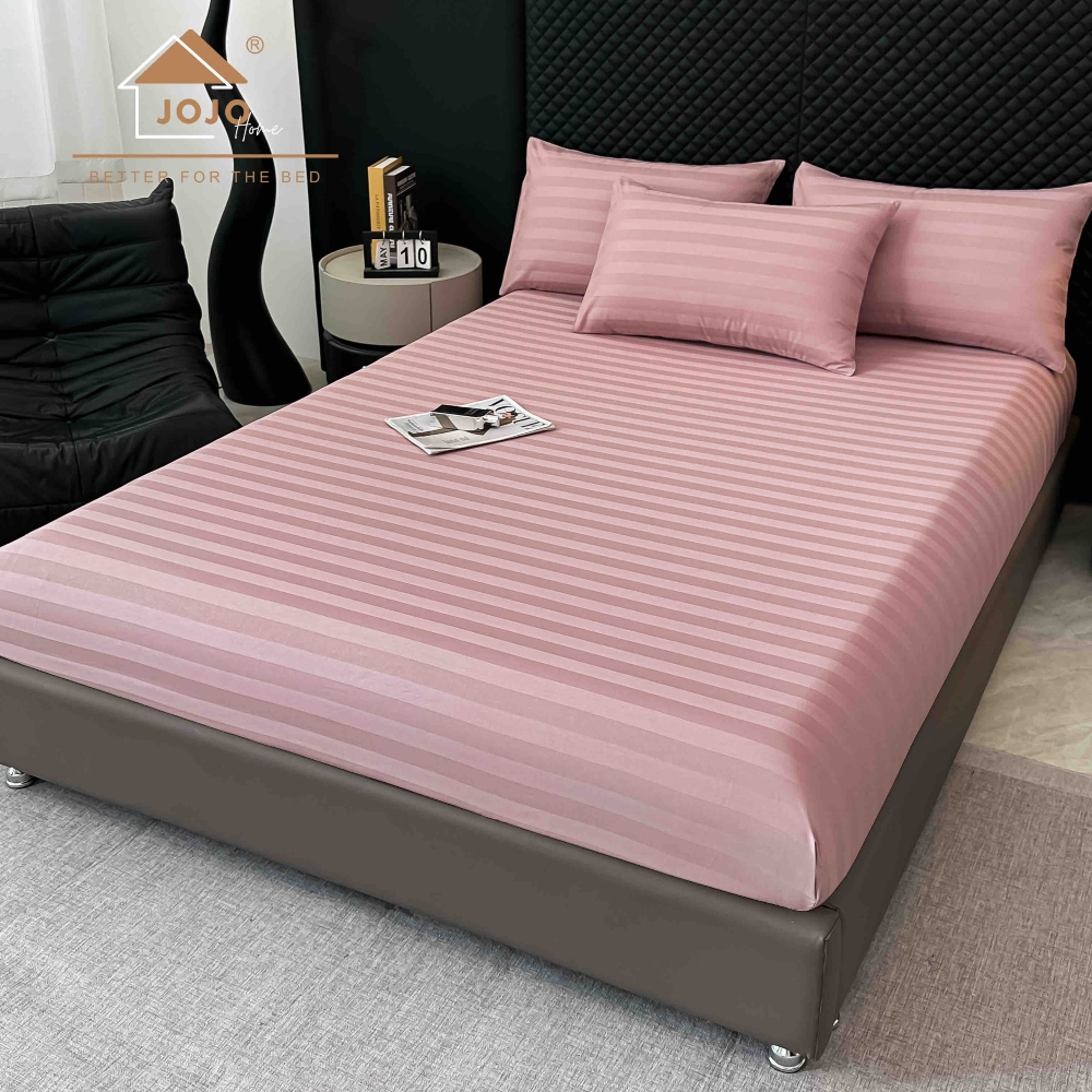 Lenjerie bumbac 100 organic 6 piese roz pudra cearceaf Lenjerie Damasc Premium din Bumbac 100%, Pat 2 Persoane - Jojo Home - Roz Pudra - PUF243850 - imagine 3