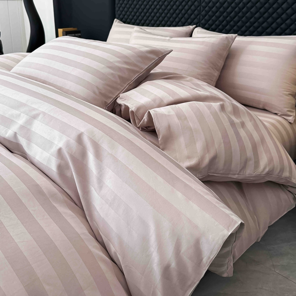 Lenjerie bumbac 100 organic 6 piese somon material Lenjerie Damasc Premium din Bumbac 100%, Pat 2 Persoane - Jojo Home - Somon - PUF243845 - imagine 4