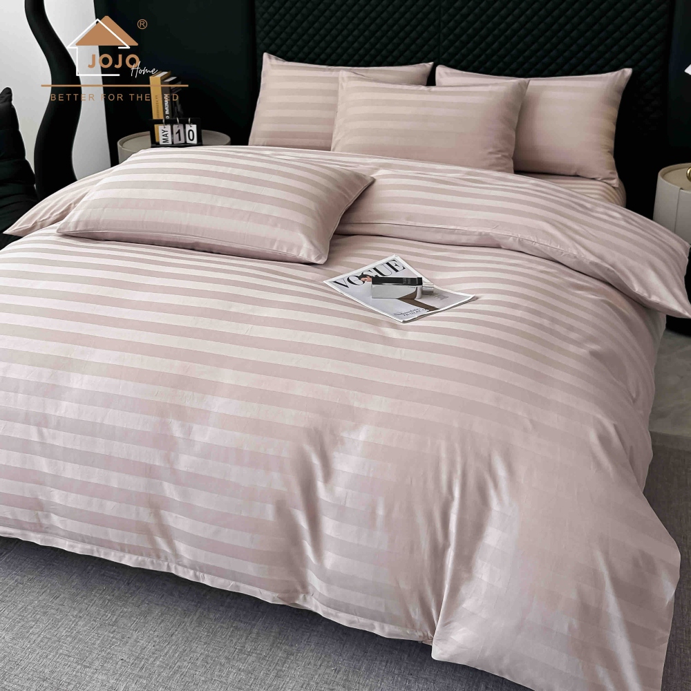 Lenjerie bumbac 100 organic 6 piese somon profil Lenjerie Damasc Premium din Bumbac 100%, Pat 2 Persoane - Jojo Home - Somon - PUF243845 - imagine 2