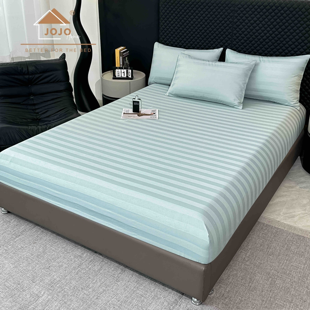 Lenjerie bumbac 100 organic 6 piese verde menta cearceaf Lenjerie Damasc Premium din Bumbac 100%, Pat 2 Persoane - Jojo Home - Verde Menta - PUF243855 - imagine 3