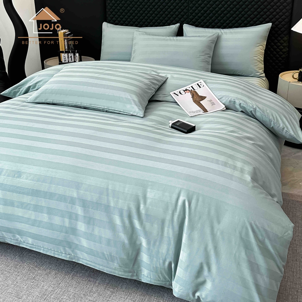 Lenjerie bumbac 100 organic 6 piese verde menta profil Lenjerie Damasc Premium din Bumbac 100%, Pat 2 Persoane - Jojo Home - Verde Menta - PUF243855 - imagine 2