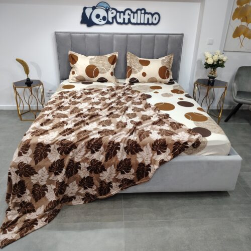 Pachet promotional husa cercuri si patura cocolino cu frunze