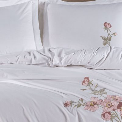 lenjerie din bumbac 100% poplin cu broderie palmyra beyaz