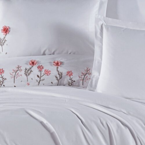 lenjerie de pat din bumbac 100% poplin cu broderie salome beyaz
