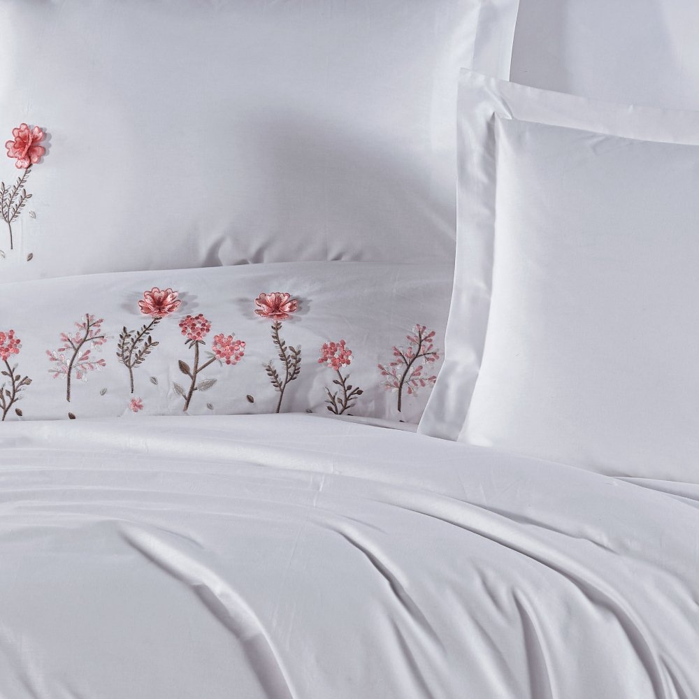 Premium Salome Beyaz (2) lenjerie de pat din bumbac 100% poplin cu broderie salome beyaz