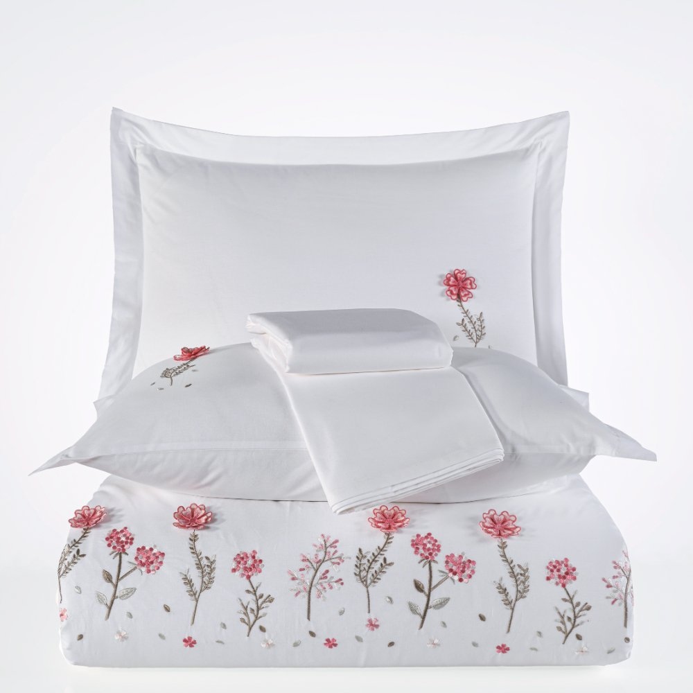Premium Salome Beyaz (3) lenjerie de pat din bumbac 100% poplin cu broderie salome beyaz