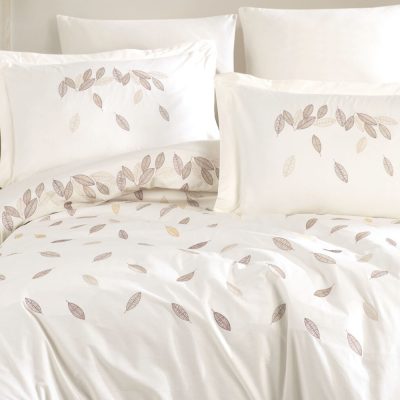 lenjerie bumbac poplin cu broderie lidia krem