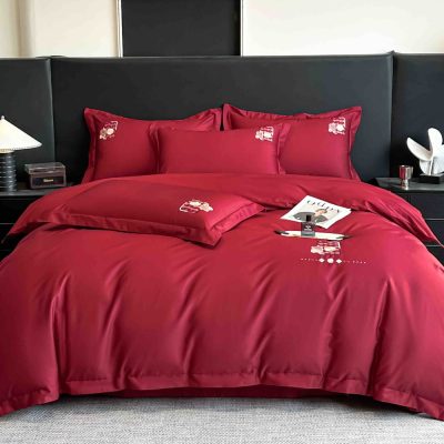 Lenjerie bumbac organic satin culoare grena